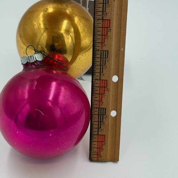 2 Vintage Shiny Brite Glass Christmas Ornaments Red and Gold 3" - Picture 12 of 16